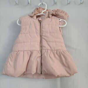 H&M Girls Sz 9-12 Months Blush Pink Ruffle Kitten Hooded Ears Peplum Puffer Vest